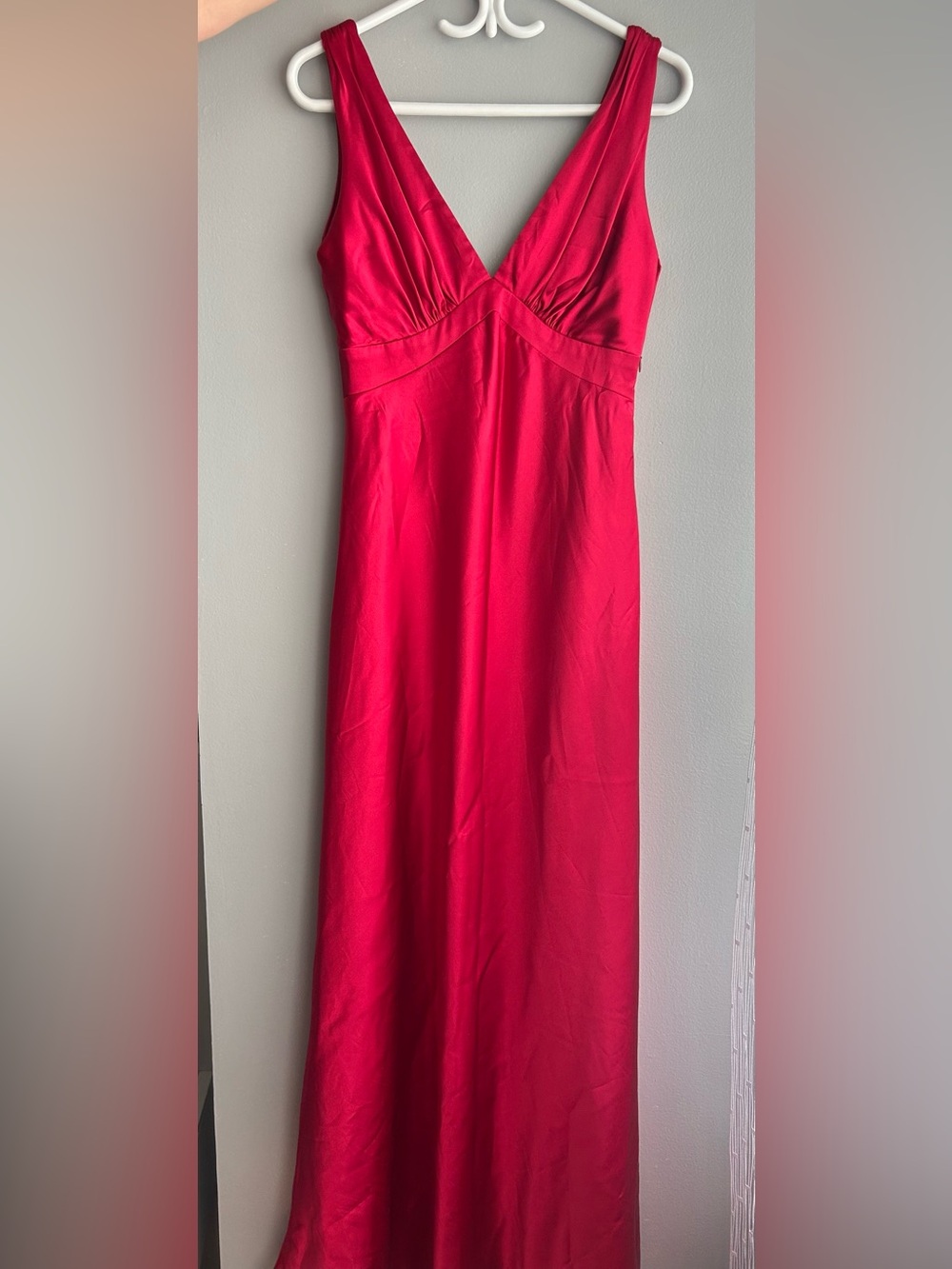 Scoop-Neck Satin Slip Dress in Red